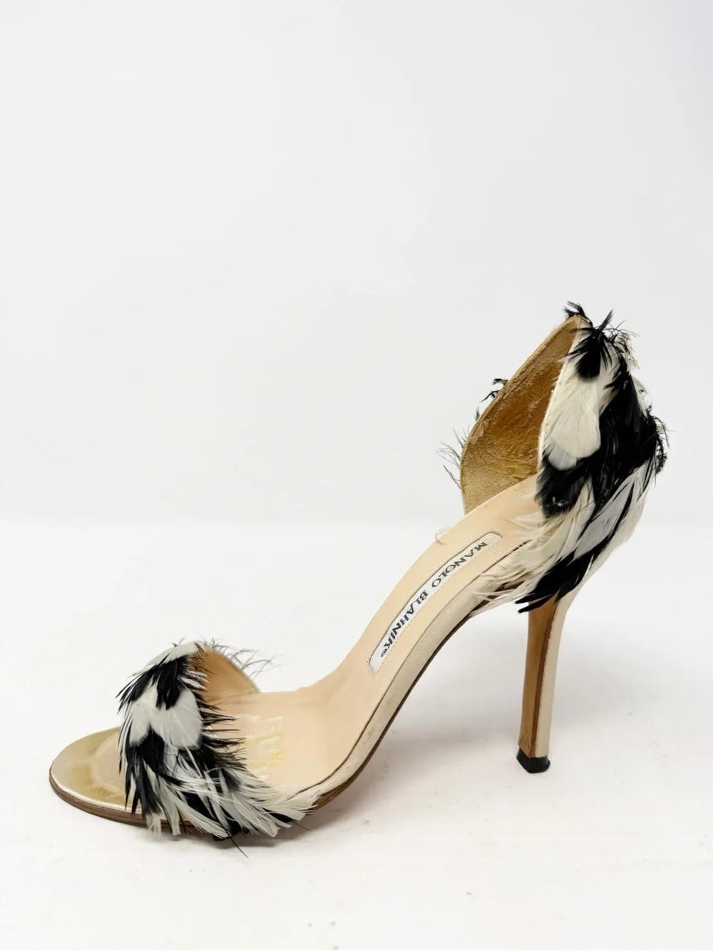 Manolo Blahnik Black White Feather D’Orsay Heels Womens Size EU 36.5